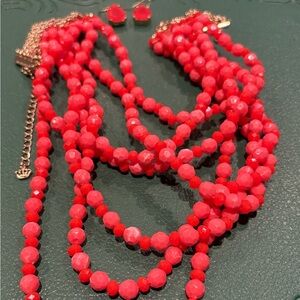 Premier Elegant Red Beaded Necklace with Matching Earrings